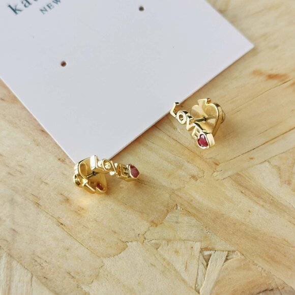 NEW Kate Spade Love You Mom Pink Mini Stud Earrings Gold - Picture 2 of 3